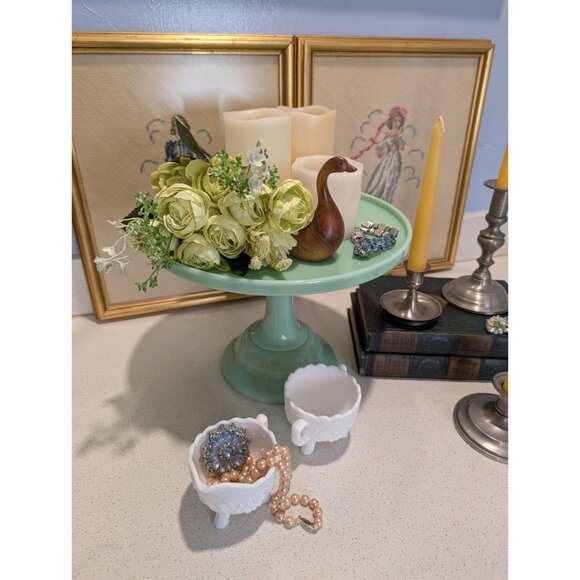 Mosser Glass Jadeite 9 in Pedestal Cake Stand Milk Glass USA decore - Picture 10 of 16
